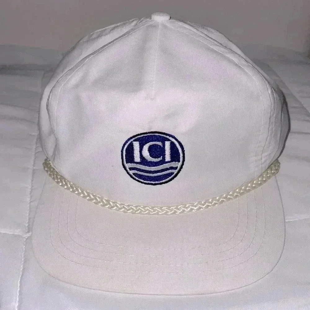 Vintage ICI White Rope Hat Cap Snap Back Trucker Hat Sportcap